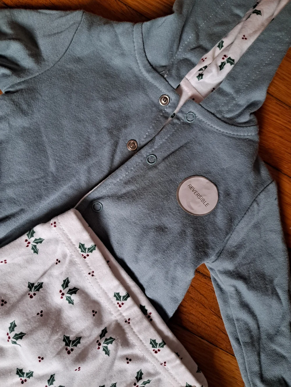 Blue Hooded Baby Set with Holly Print Pants